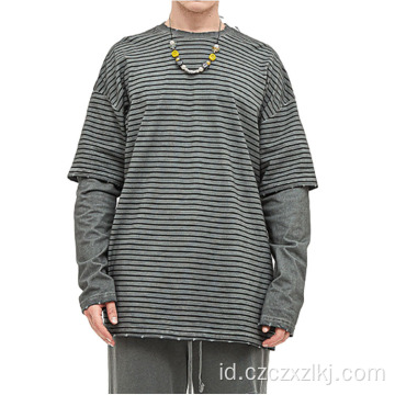 Spring Batik baru Batik Frayed Striped Loose T-Shirt